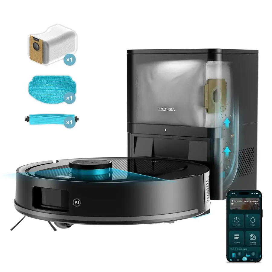 Cecotec Robot Aspirador y Friegasuelos con Base de Autovaciado Conga Y